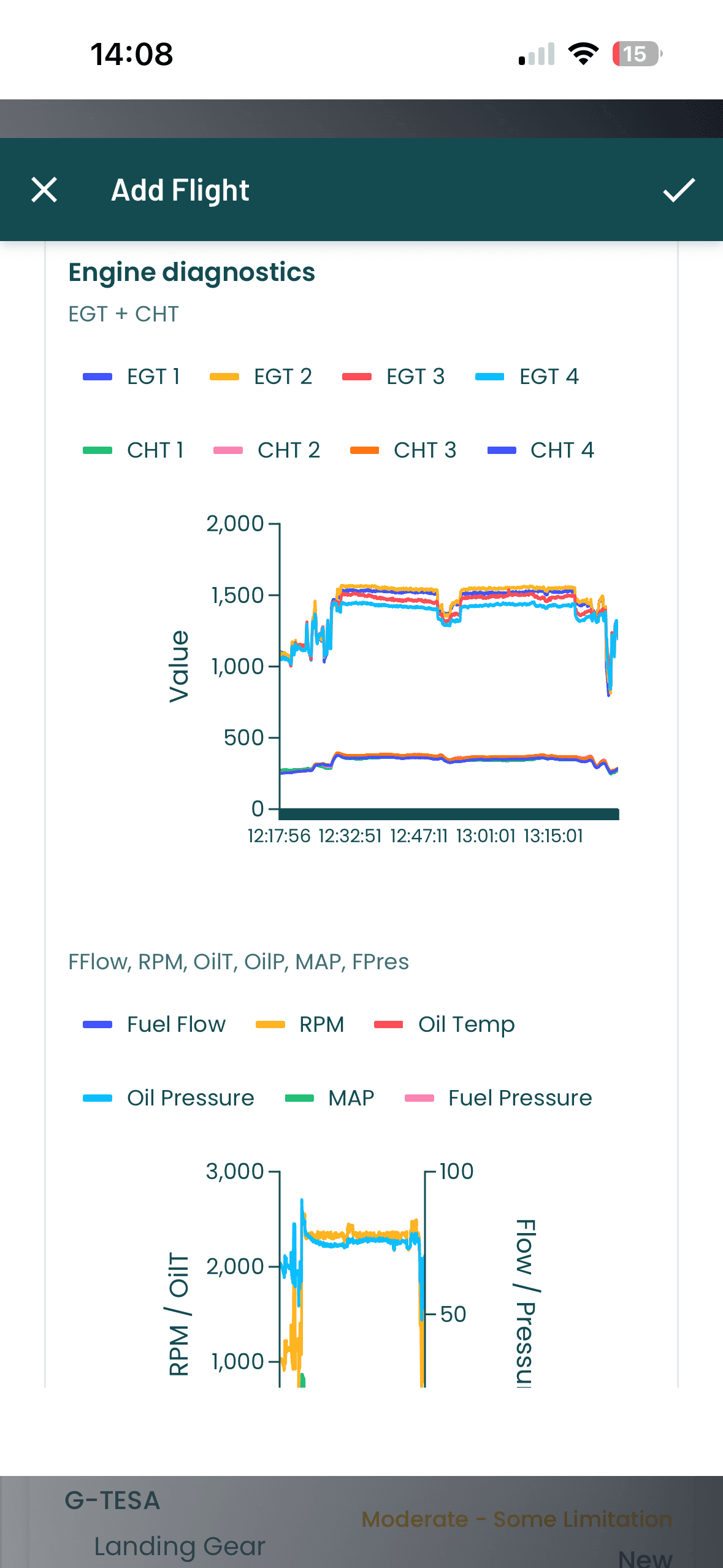 CloudGA import view showing engine diagnostics and telemetry from native app data